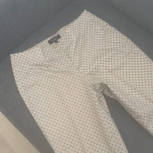 Talbots White Pants with Navy Geometric Pattern